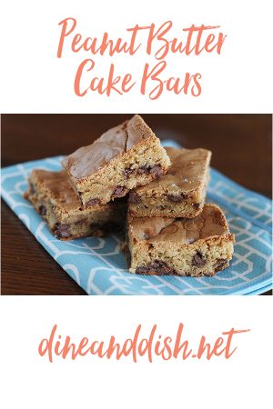 Peanut Butter Cake Bars recipe from dineanddish.net