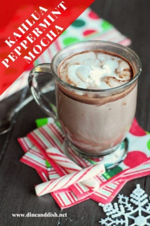 mug of hot chocolate on festive Christmas napkins