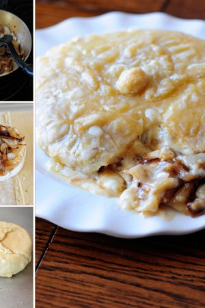 Baked Brie with Caramelized Onions from dineanddish.net