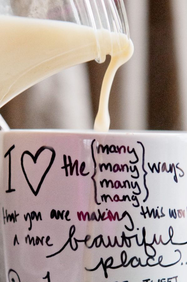 Personalize a coffee mug by using a sharpie marker and baking it