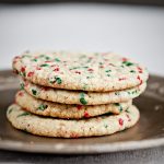 Stack of Christmas Confetti Cookies on a plate
