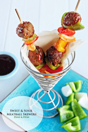Sweet and Sour Meatball Skewers www.dineanddish.net