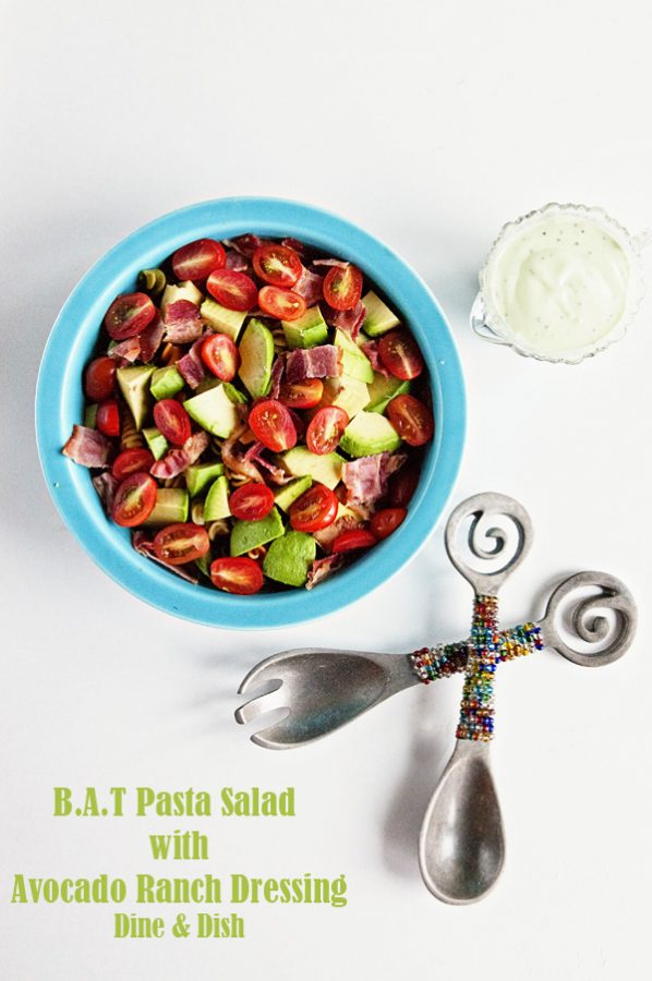 Bacon Avocado Tomato Pasta Salad with Avocado Ranch Dressing