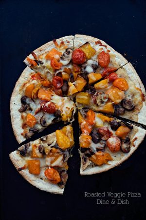 Oven Roasted Veggie Pizza on dineanddish.net #pizzaweek