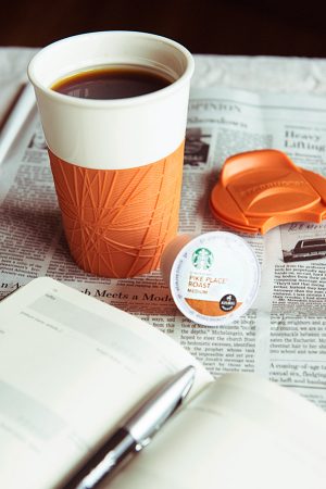 Enter to win a Starbucks K-Cup Pike Place gift pack with a Starbucks tumbler and Moleskine Coffee Notes book