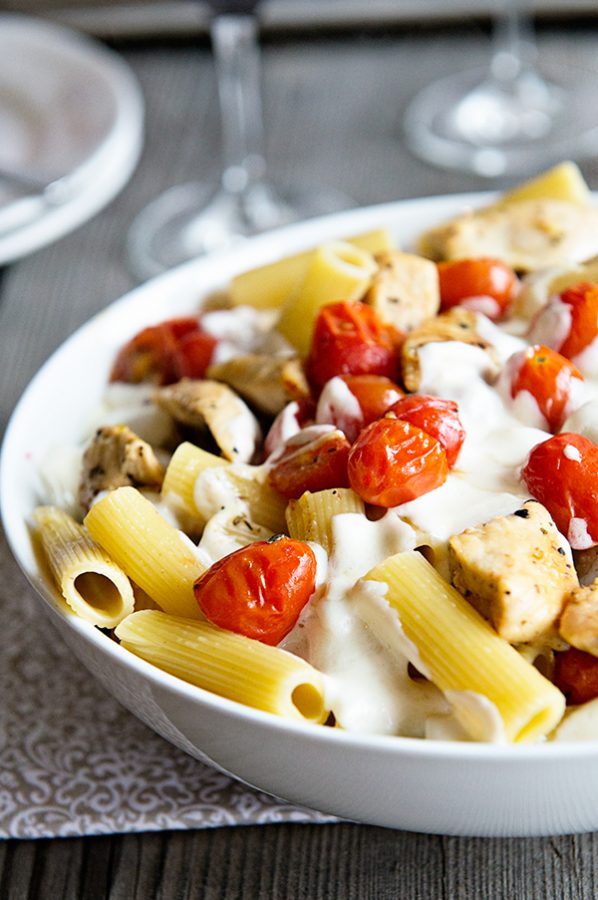 Chicken Caprese Pasta Recipe on dineanddish from the Skinnytaste Cookbook