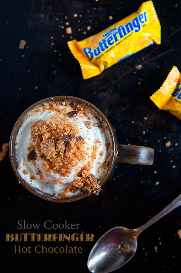 Slow Cooker Butterfinger Hot Chocolate Recipe on dineanddish.net