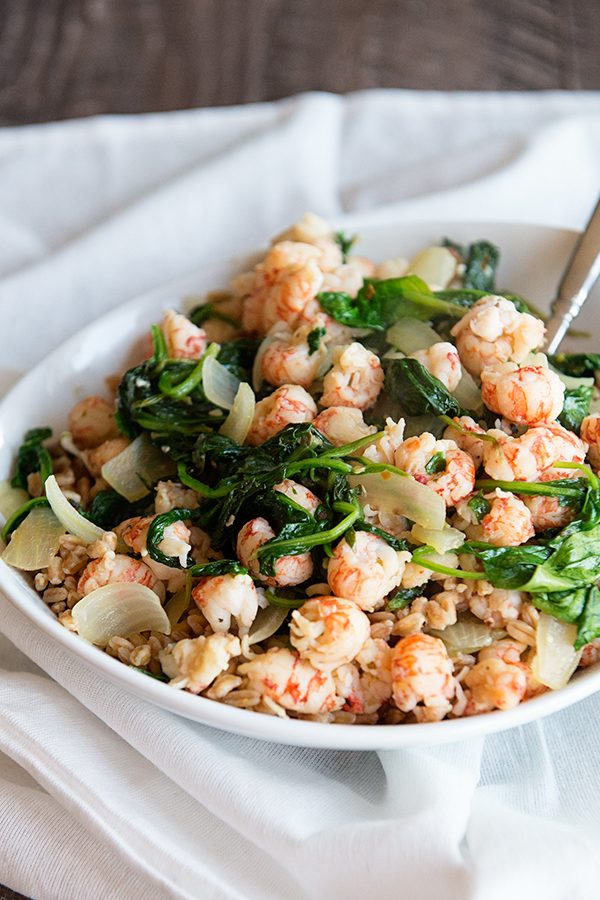 Farro with Langostino Tails and Spinach from www.dineanddish.net