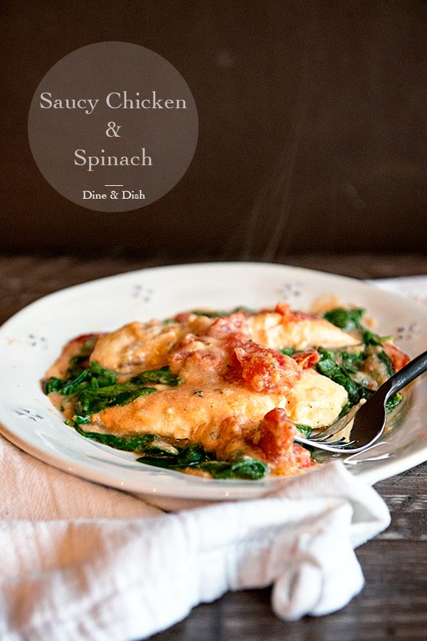 Saucy Chicken and Spinach Recipe from dineanddish.net