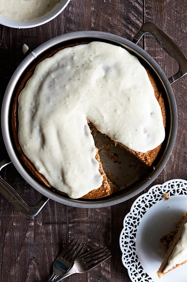 Spiced Eggnog Snack Cake from dineanddish.net