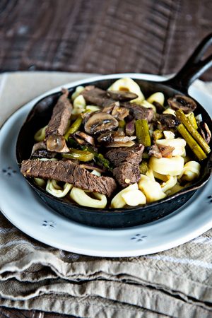 Skillet Steak Tortellini and Veggies Recipe from dineanddish.net