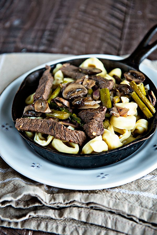 Skillet Steak Tortellini and Veggies Recipe from dineanddish.net