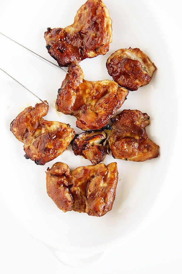 Honey BBQ Baked Chick Thighs Recipe from dineanddish.net