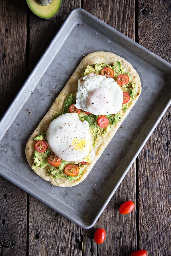 Breakfast egg and avocado flatbread recipe