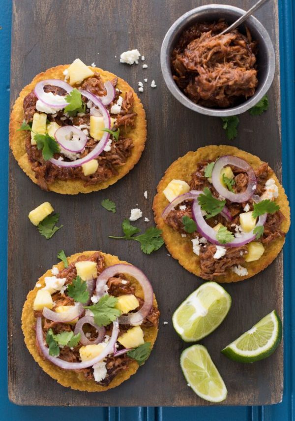 Hawaiian Pulled Pork Tostadas in the Slow Cooker