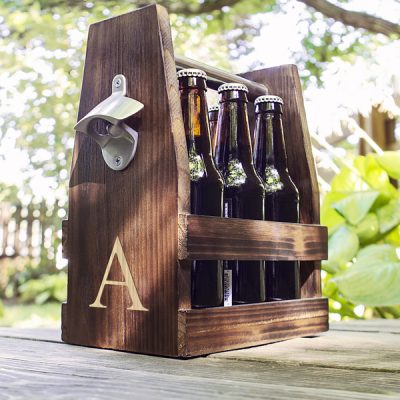 Personalized Rustic Craft Beer Carrier with Bottle Opener