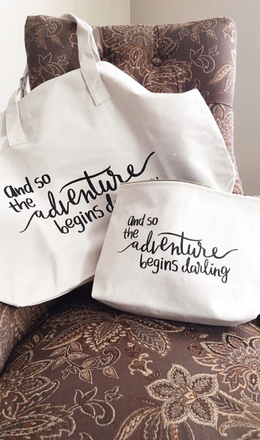 The Adventure Begins Darling pouch and tote bag