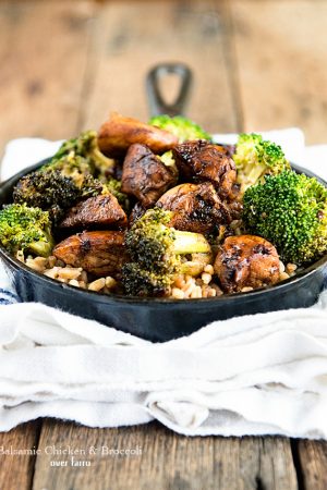 Balsamic Chicken and Broccoli over Farro from dineanddish.net