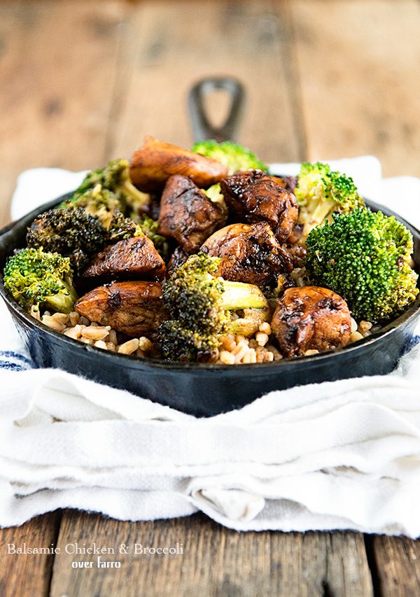 Balsamic Chicken and Broccoli over Farro from dineanddish.net