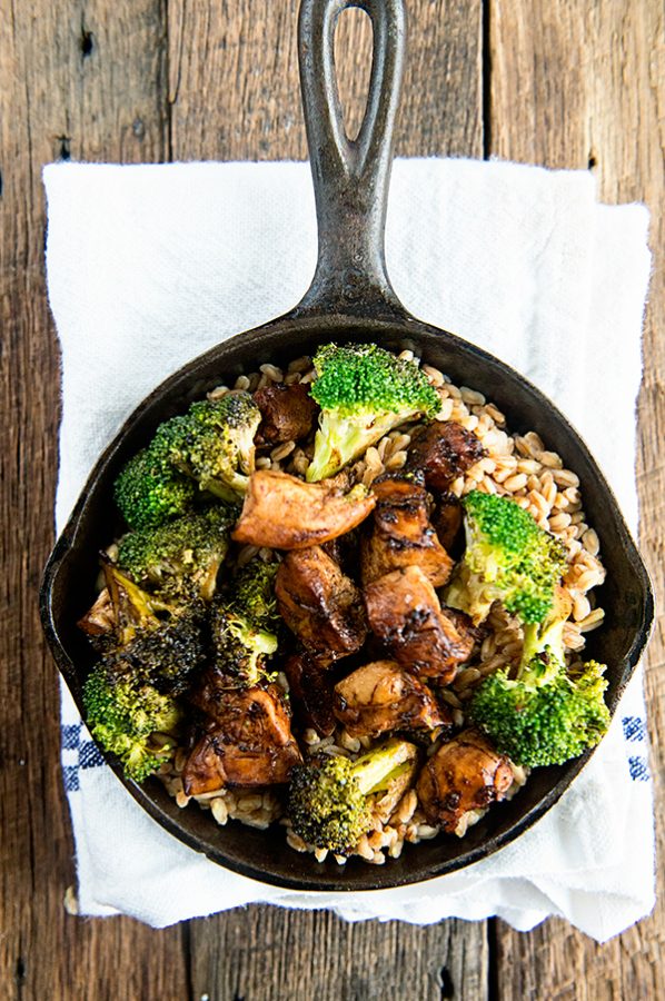 Balsamic Chicken and Broccoli over Farro recipe on dineanddish.net