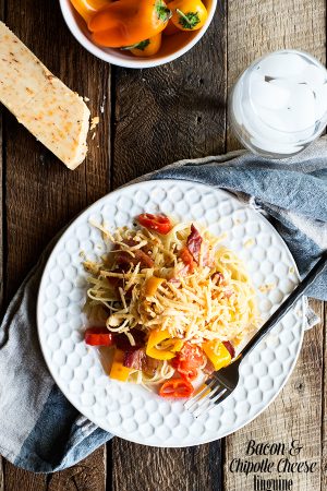Bacon and Chioptle Cheddar Linguine Recipe from dineanddish.net
