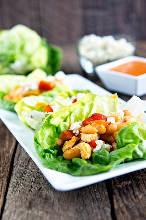 Buffalo Chicken and Beans Lettuce Wraps Recipe from dineanddish.net