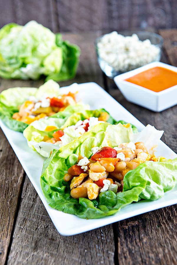 Buffalo Chicken and Beans Lettuce Wraps Recipe from dineanddish.net