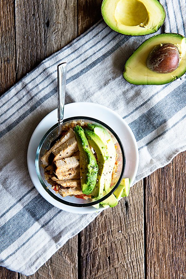 Cauliflower Rice Bowl with Chili Lime Chicken and Avocado