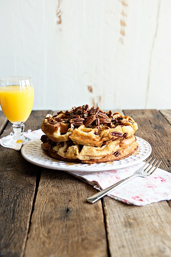 Maple Pecan Waffles recipe from dineanddish.net