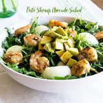 Pesto Shrimp Avocado Salad recipe on dineanddish.net