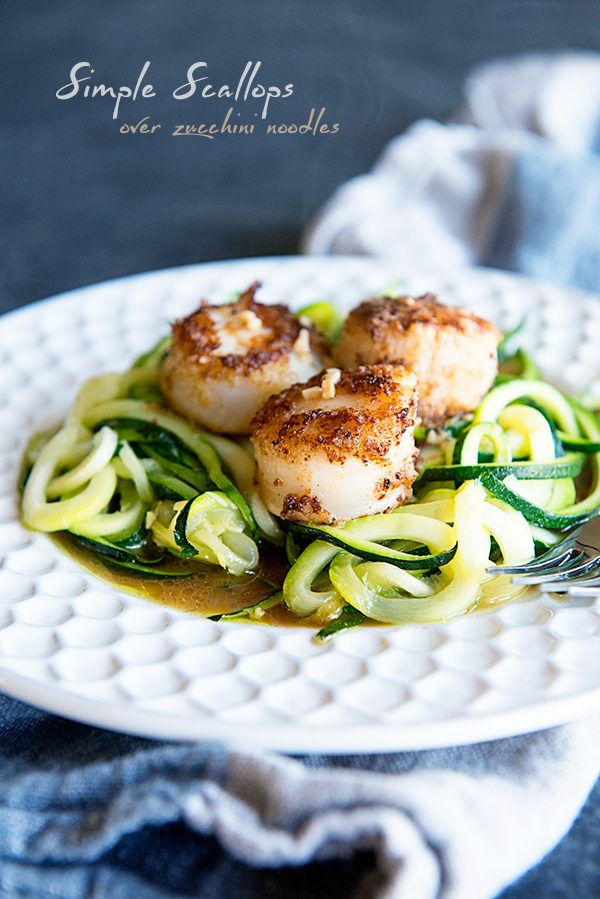 Simple Scallops Over Zucchini Noodles from dineanddish.net