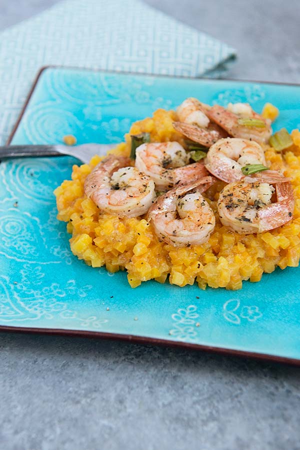 Easy Baked Shrimp over Butternut Squash Risotto