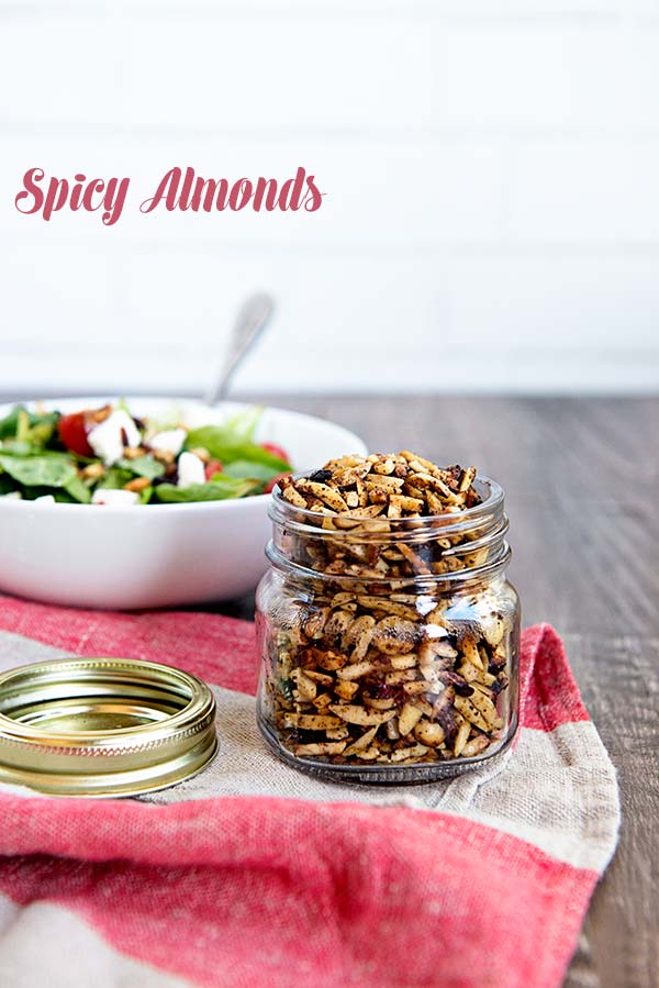 This Spicy Almonds recipe is easy and great for topping salads! Find the recipe on dineanddish.net