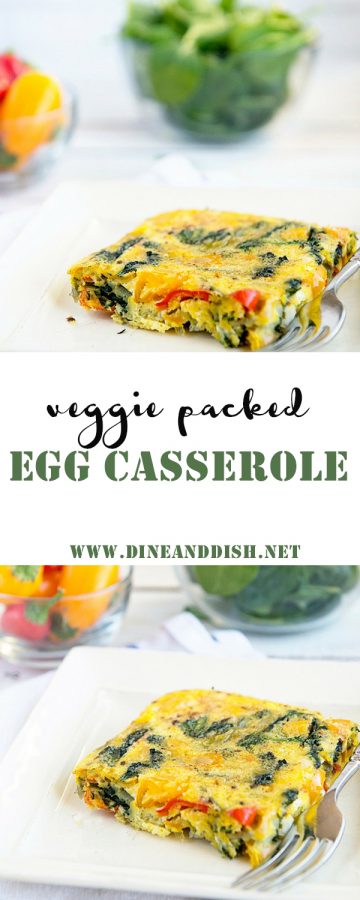 A Veggie Packed Healthy Egg Casserole recipe that's only 1 Weight Watchers Smart Point per serving. Get this simple recipe on dineanddish.net.