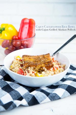 Cajun Cauliflower Rice Bowl with Cajun Grilled Alaskan Pollock