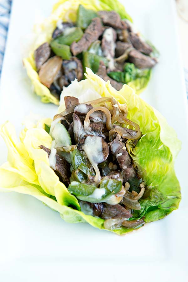 Cheesesteak Lettuce Cups recipe from dineanddish.net