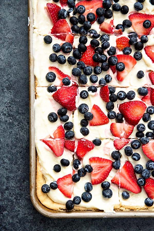 Sheet Pan Fruit Pizza Recipe from dineanddish.net