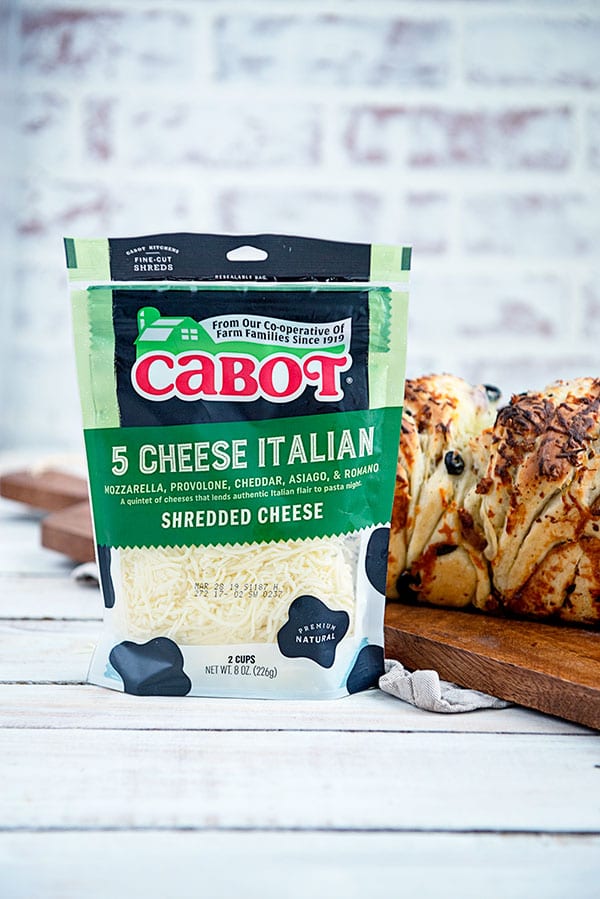 A bag of Cabot 5 Cheese Italian Bread with Olives