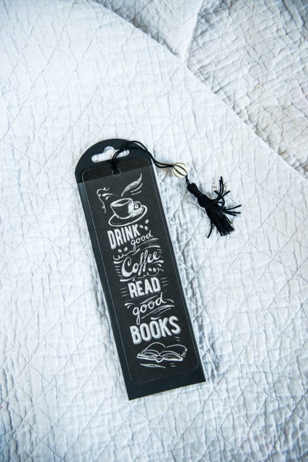 Drink Good Coffee Read Good Books Bookmark on a white background