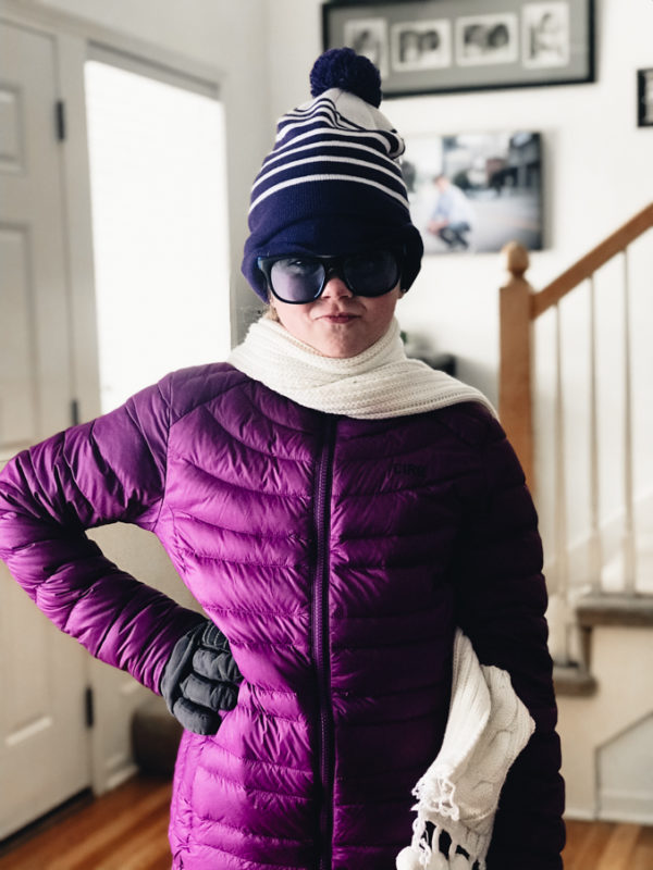 Project 365 Leah bundled up in maroon coat and striped hat