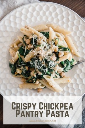 Crispy Chickpea Pantry Pasta with Spinach and parmesan cheese