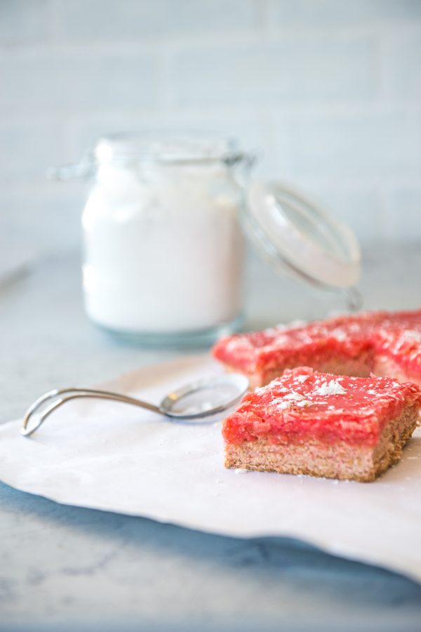 Cake Mix Bar Cookies with a jar of powdered sugar in the background